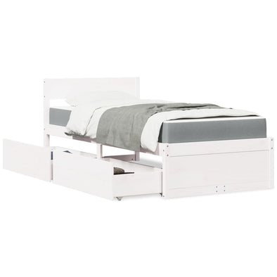 Bed with Drawers and Mattress White 90x200 cm Solid Wood Pine