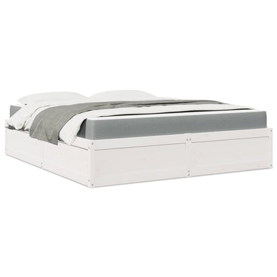 Bed with Mattress White 180x200 cm Super King Solid Wood Pine