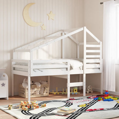 High Sleeper Bed without Mattress White 90x190 cm Single Solid Wood Pine