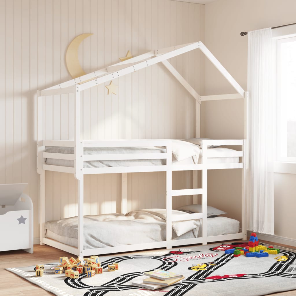 Bunk Bed with Roof White 80x200 cm Solid Wood Pine