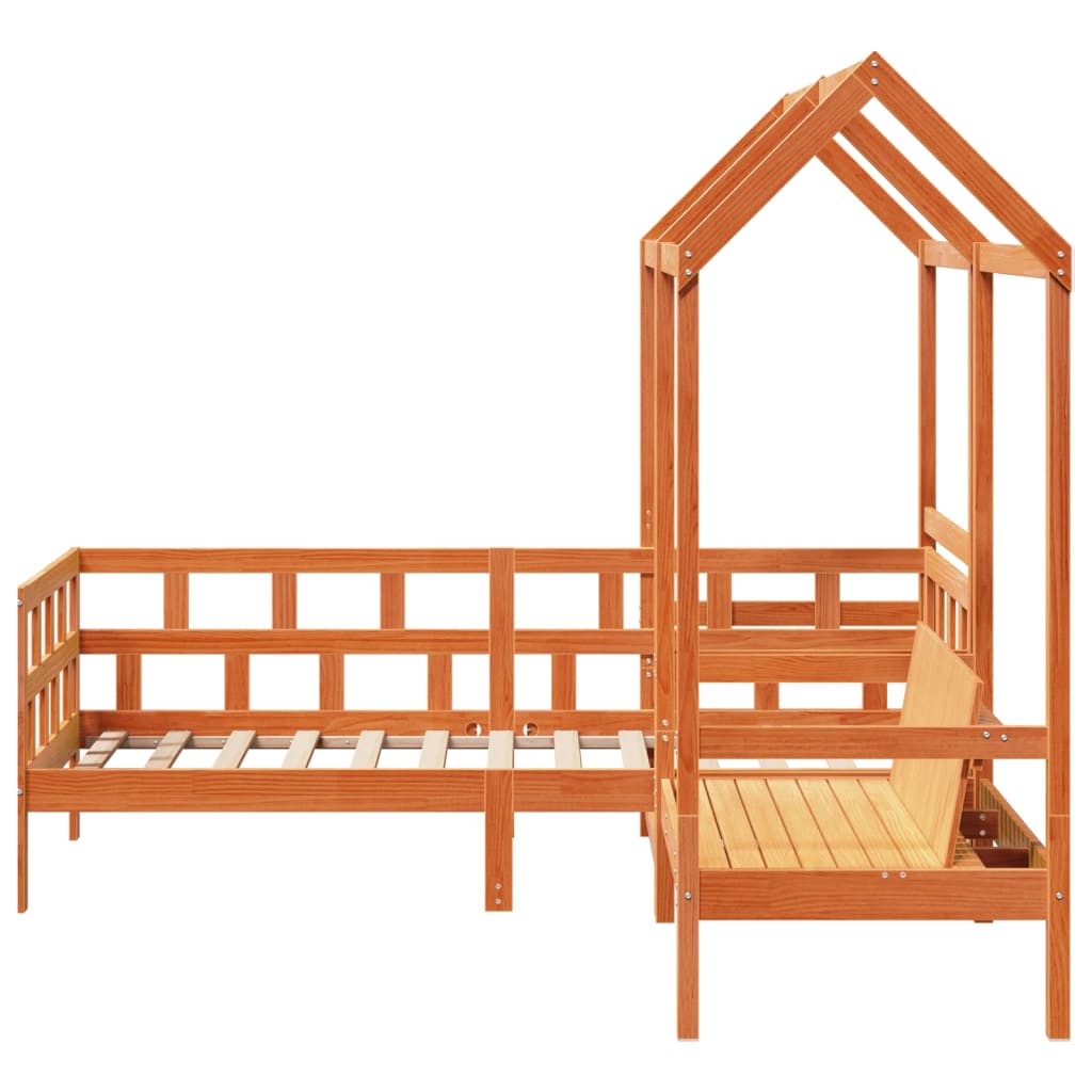 Day Bed Set with Roof without Mattress Wax Brown 90x200 cm