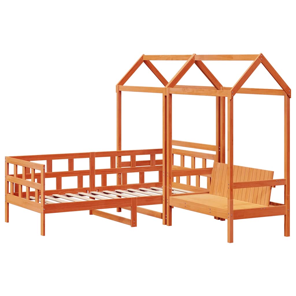 Day Bed Set with Roof without Mattress Wax Brown 80x200 cm
