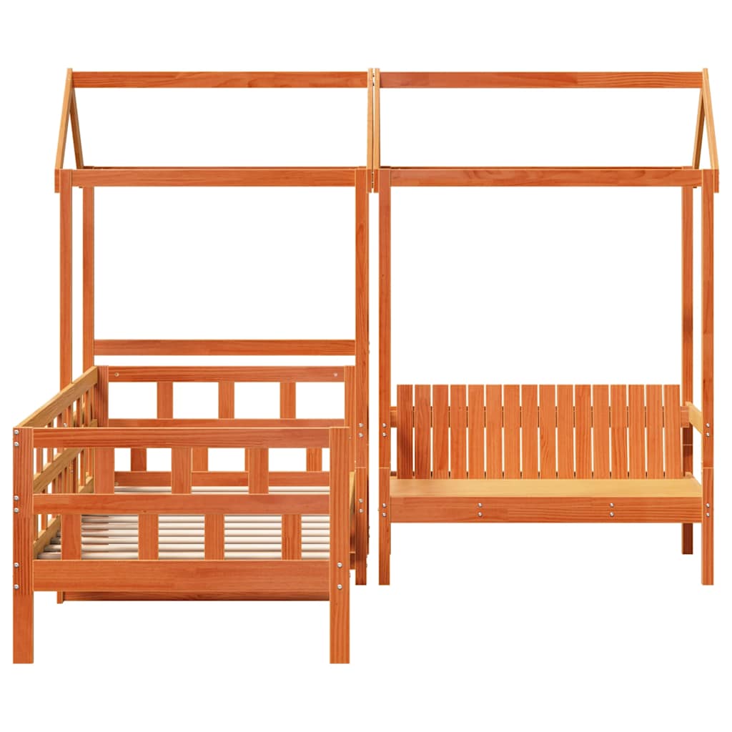 Day Bed Set with Roof without Mattress Wax Brown 80x200 cm