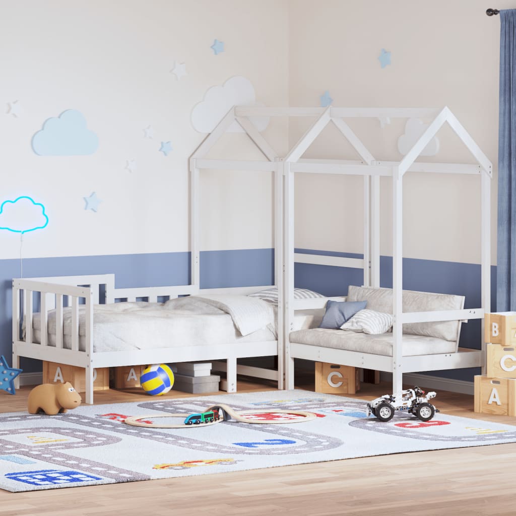 Day Bed and Bench Set with Roof without Mattress White 80x200 cm