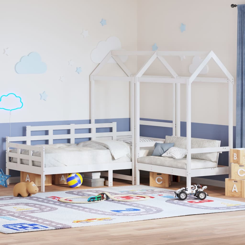Day Bed and Bench Set with Roof without Mattress White 80x200 cm