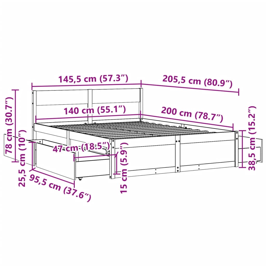 Bed Frame without Mattress 140x200 cm Solid Wood Pine