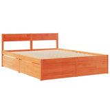 Bed Frame with Drawers Wax Brown 140x200 cm Solid Wood Pine