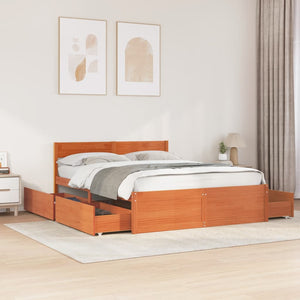 Bed Frame with Drawers Wax Brown 140x200 cm Solid Wood Pine