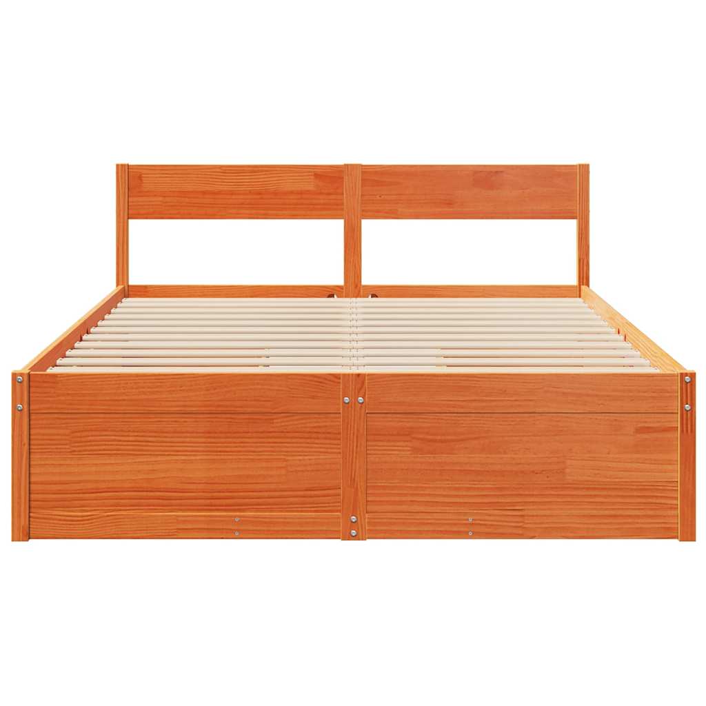 Bed Frame without Mattress Wax Brown 140x200 cm Solid Wood Pine