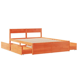 Bed Frame with Drawers Wax Brown 140x200 cm Solid Wood Pine