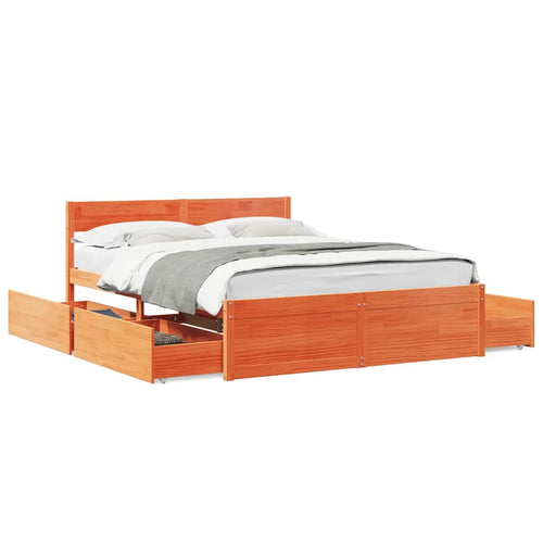 Bed Frame with Drawers Wax Brown 140x200 cm Solid Wood Pine