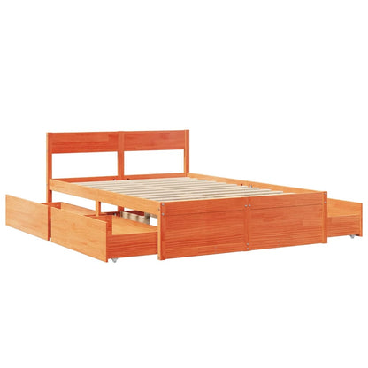Bed Frame without Mattress Wax Brown 140x190 cm Solid Wood Pine