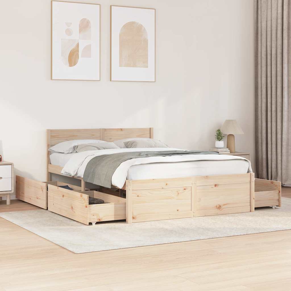 Bed Frame without Mattress 135x190 cm Double Solid Wood Pine