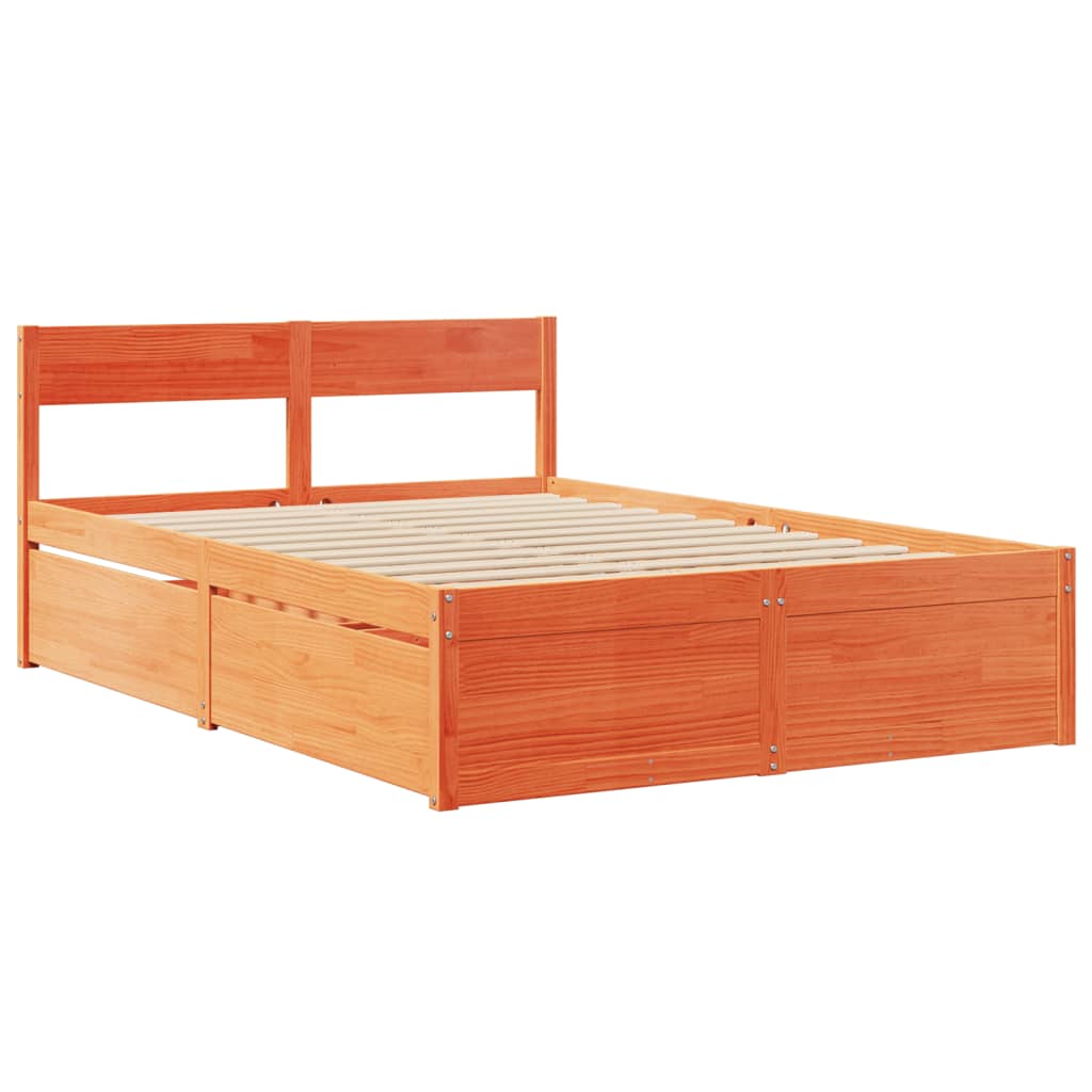 Bed Frame without Mattress Wax Brown 135x190 cm Double Solid Wood Pine