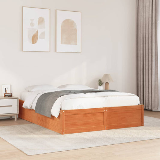 Bed Frame without Mattress Wax Brown 140x190 cm Solid Wood Pine