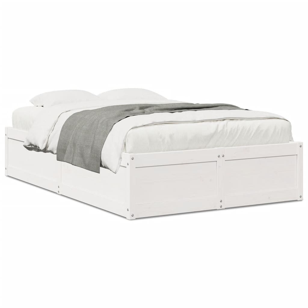 Bed Frame without Mattress White 135x190 cm Double Solid Wood Pine