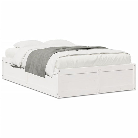 Bed Frame without Mattress White 135x190 cm Double Solid Wood Pine