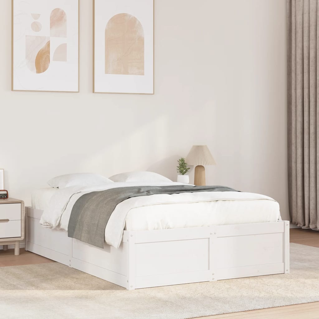 Bed Frame without Mattress White 135x190 cm Double Solid Wood Pine