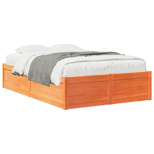 Bed Frame without Mattress Wax Brown 135x190 cm Double Solid Wood Pine