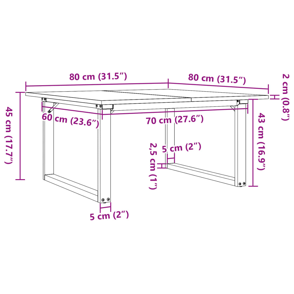 Coffee Table O-Frame 80x80x45 cm Solid Wood Pine and Steel