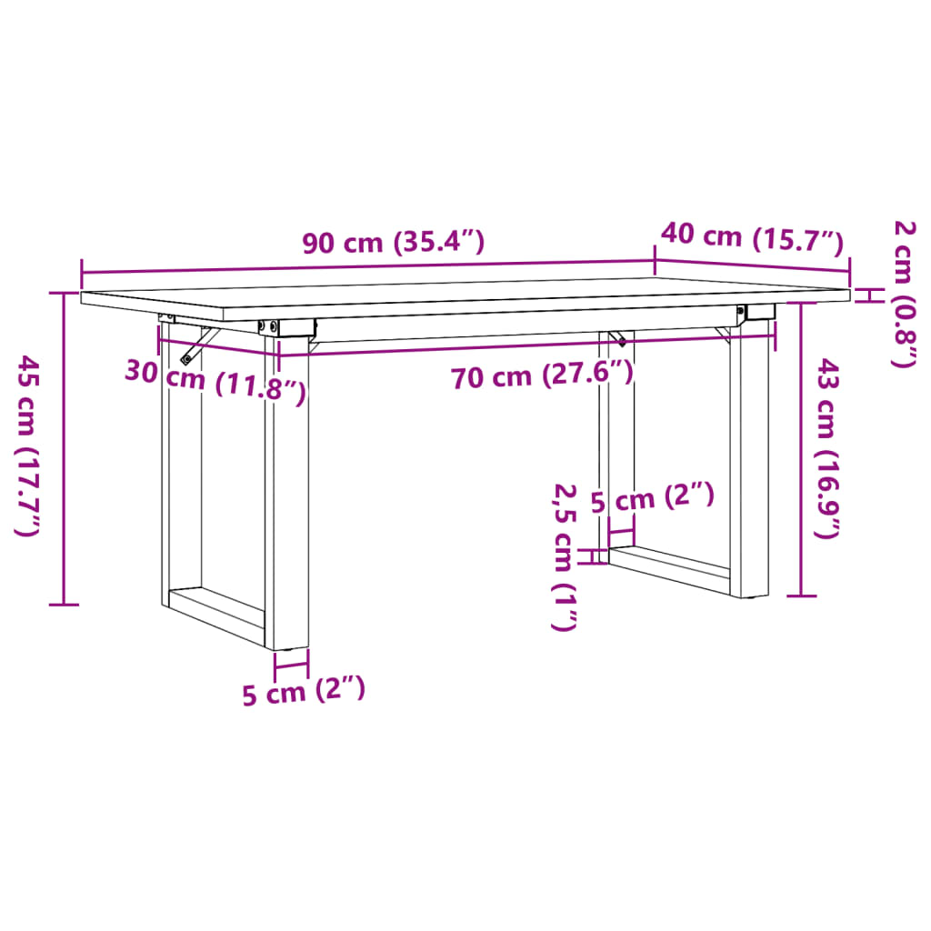 Coffee Table O-Frame 90x40x45 cm Solid Wood Pine and Steel
