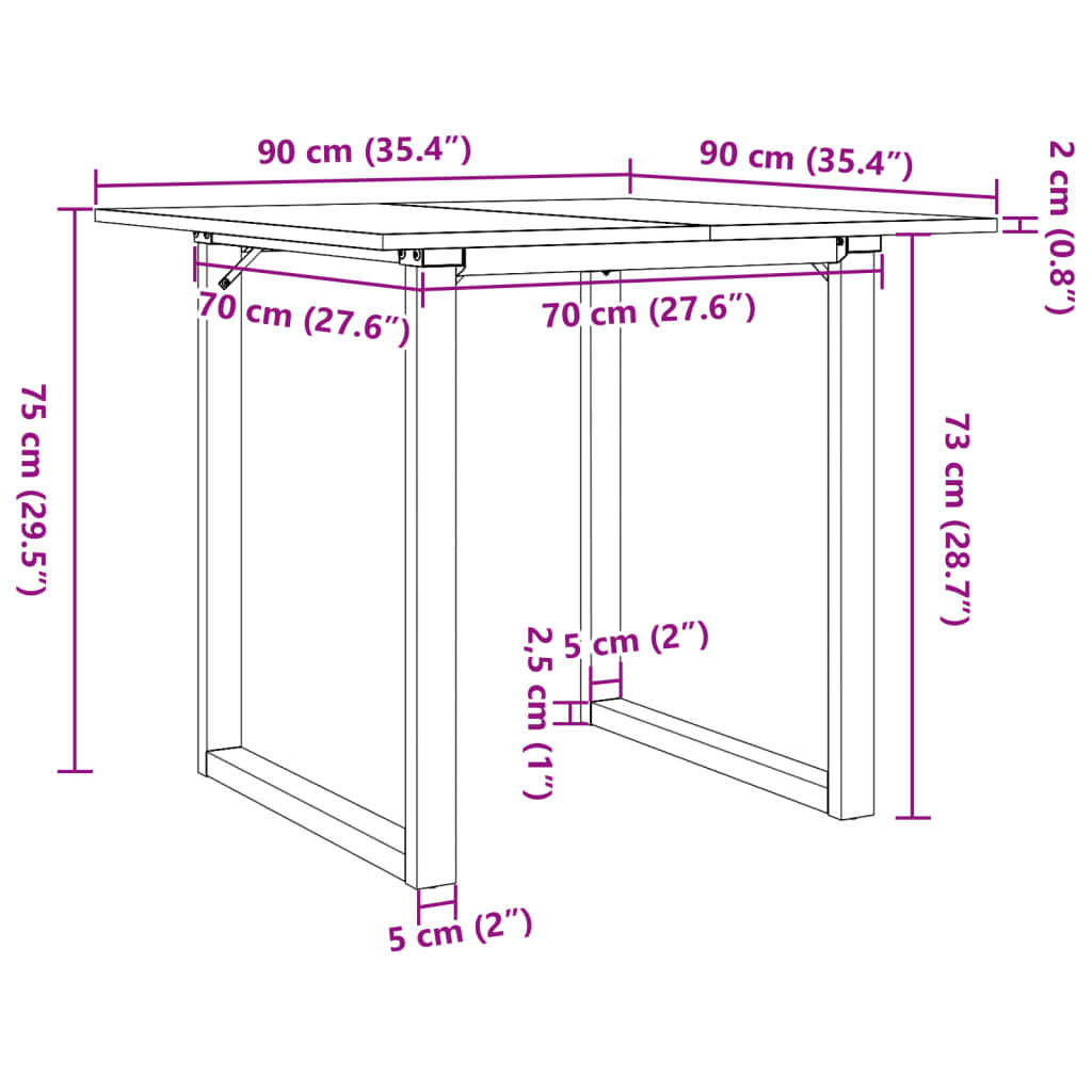 Dining Table O-Frame 90x90x75 cm Solid Wood Pine and Steel