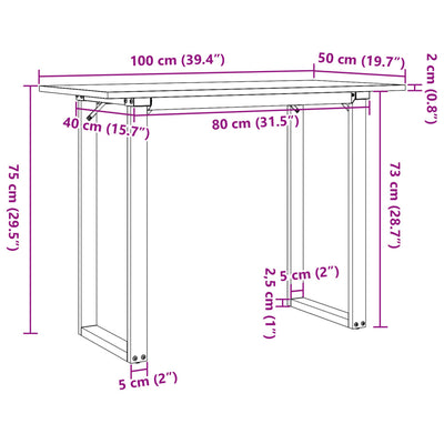 Dining Table O-Frame 100x50x75 cm Solid Wood Pine and Steel