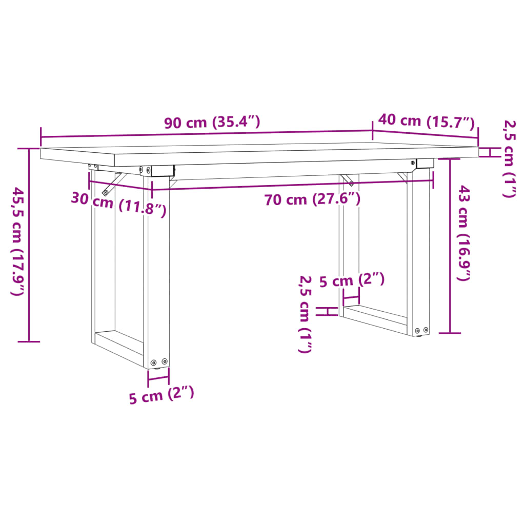 Coffee Table O-Frame 90x40x45.5 cm Solid Wood Pine and Steel