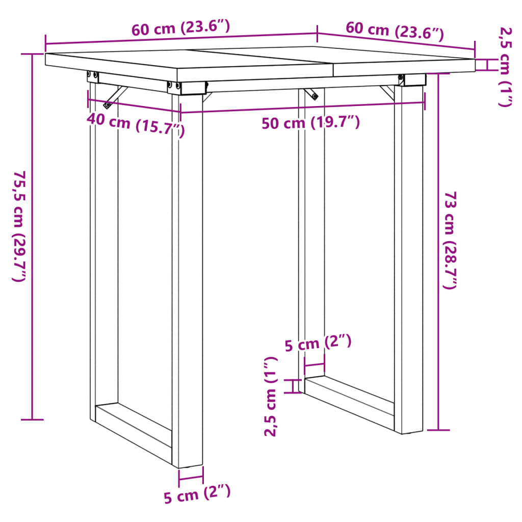 Dining Table O-Frame 60x60x75.5 cm Solid Wood Pine and Steel