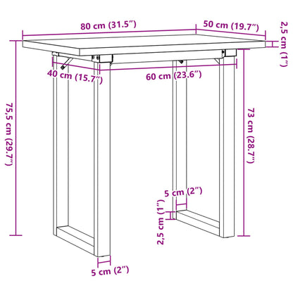 Dining Table O-Frame 80x50x75.5 cm Solid Wood Pine and Steel