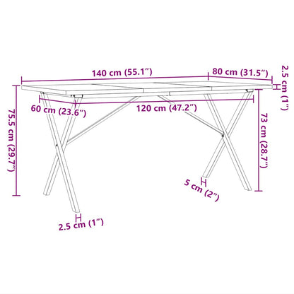 Dining Table X-Frame 140x80x75.5 cm Solid Wood Pine and Steel