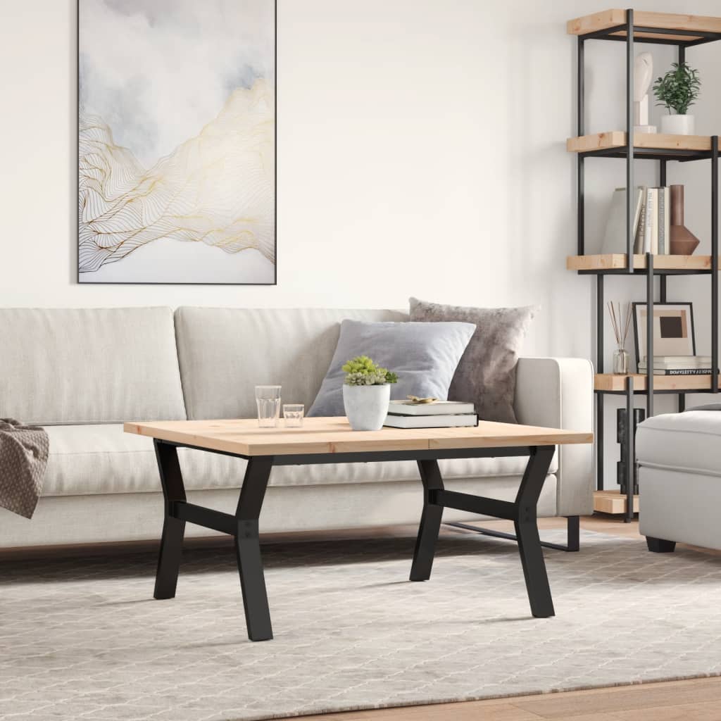 Coffee Table Y-Frame 90x90x45.5 cm Solid Wood Pine and Steel