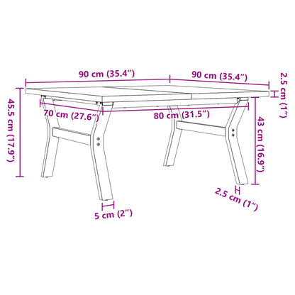 Coffee Table Y-Frame 90x90x45.5 cm Solid Wood Pine and Steel