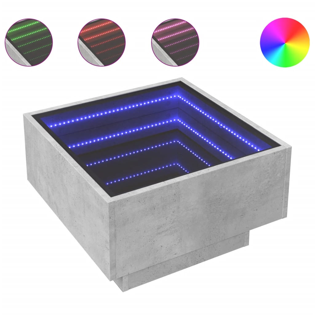 Coffee Table with LED Concrete Grey 50x50x30 cm Engineered Wood