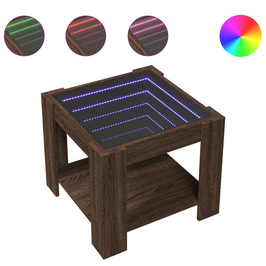 Coffee Table with LED Brown Oak 53x53x45 cm Engineered Wood
