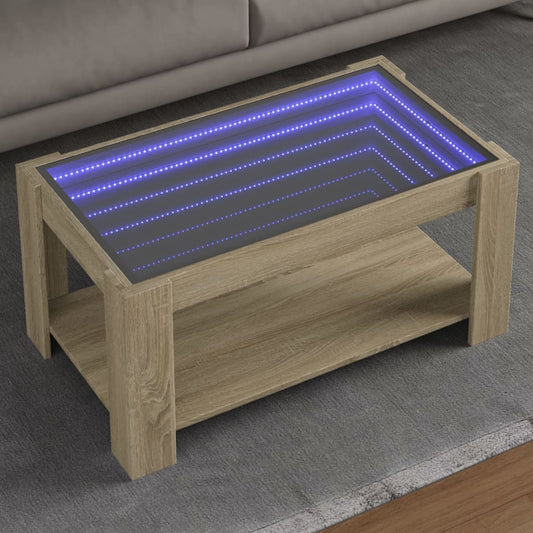 Coffee Table with LED Sonoma Oak 93x53x45 cm Engineered Wood
