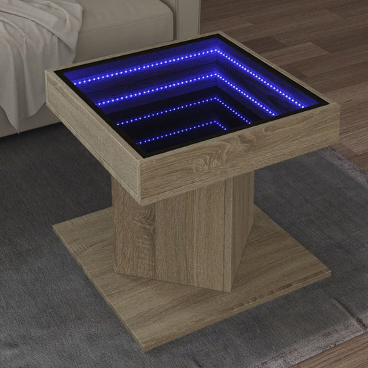 Coffee Table with LED Sonoma Oak 50x50x45 cm Engineered Wood