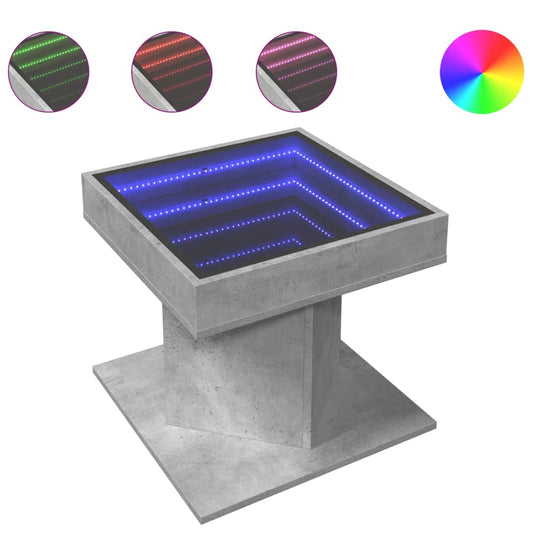Coffee Table with LED Concrete Grey 50x50x45 cm Engineered Wood