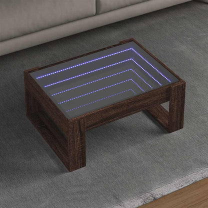 Coffee Table with Infinity LED Brown Oak 70x53x30 cm