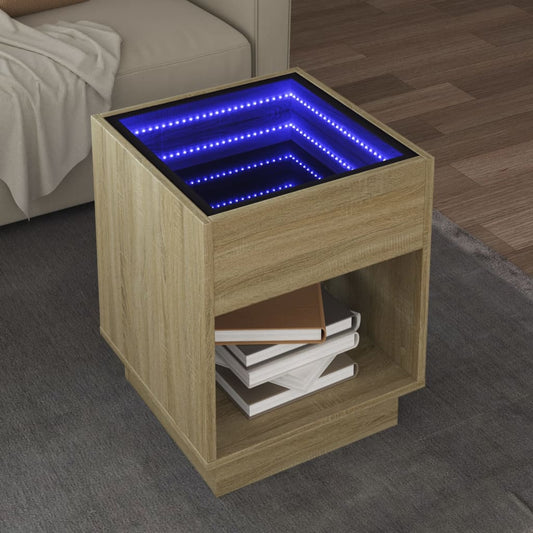 Coffee Table with Infinity LED Sonoma Oak 40x40x50 cm