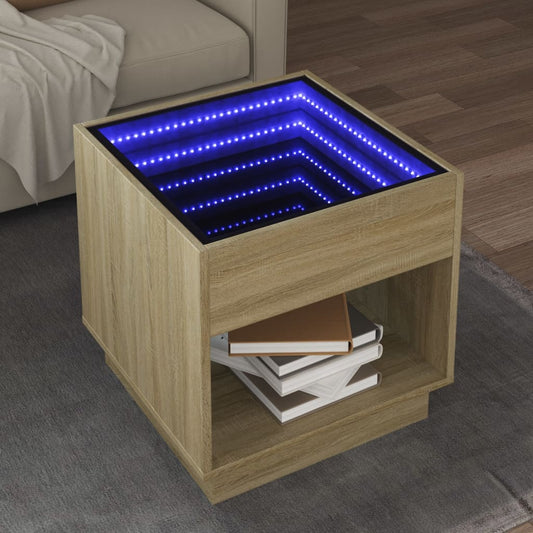 Coffee Table with Infinity LED Sonoma Oak 50x50x50 cm