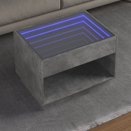 Coffee Table with Infinity LED Concrete Grey 70x50x50 cm