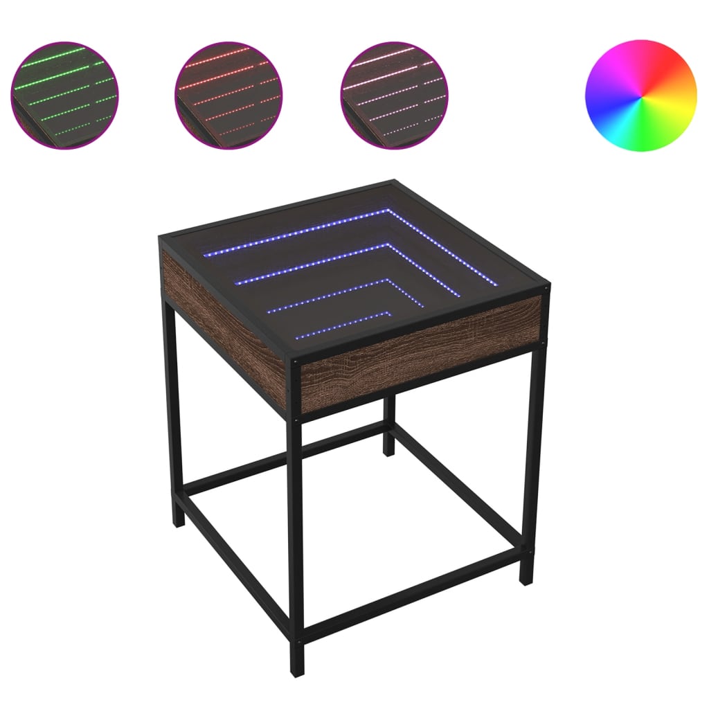 Coffee Table with Infinity LED Brown Oak 40x40x51 cm