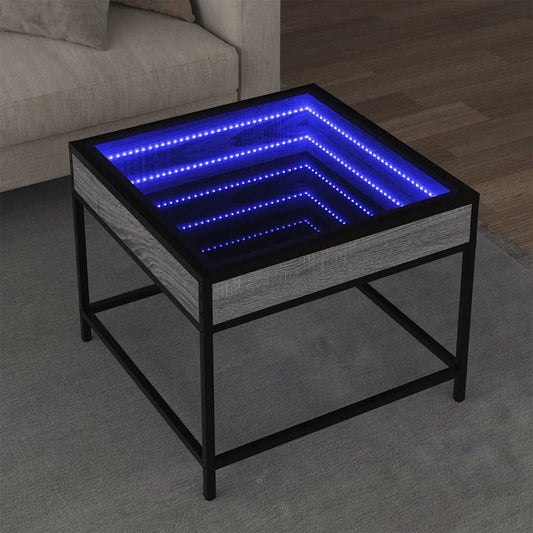 Coffee Table with Infinity LED Grey Sonoma 50x50x41 cm