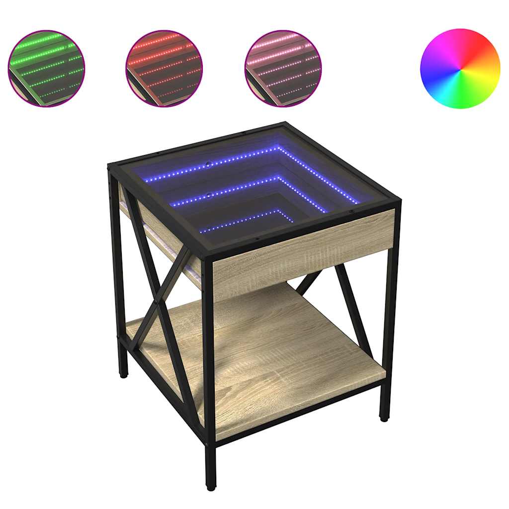 Coffee Table with Infinity LED Sonoma Oak 40x40x49 cm