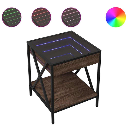 Coffee Table with Infinity LED Brown Oak 40x40x49 cm