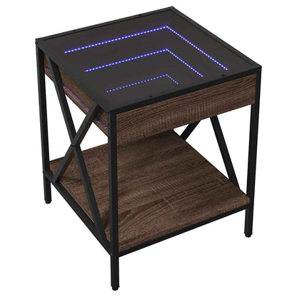 Coffee Table with Infinity LED Brown Oak 40x40x49 cm