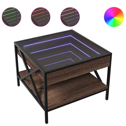 Coffee Table with Infinity LED Brown Oak 50x50x38 cm