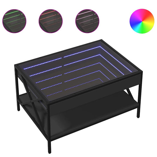 Coffee Table with Infinity LED Black 70x50x38 cm
