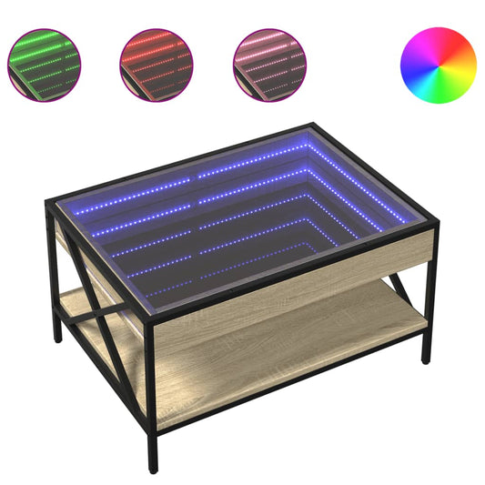 Coffee Table with Infinity LED Sonoma Oak 70x50x38 cm